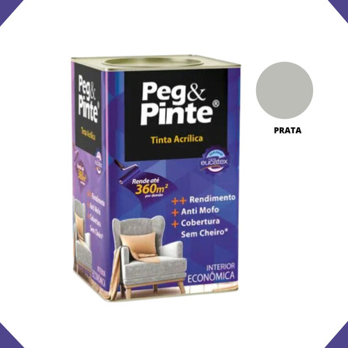 Tinta Eucatex Acrilica Pintura Parede Peg E Pinte 18l Cores Cor Prata