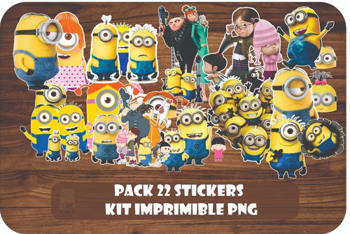 Minions Pack 22 Stickers Kit Imprimible Calcos Pdf Png