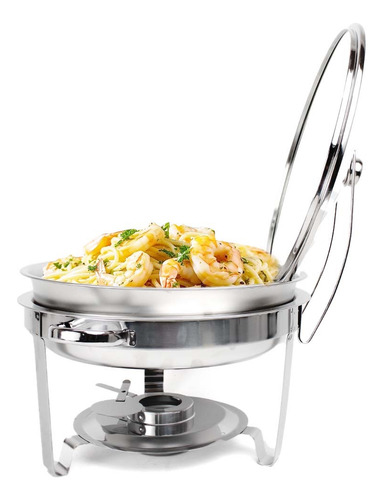 Bufetera Redonda De Acero Inoxidable Con Tapa De Vidrio 6 Lt