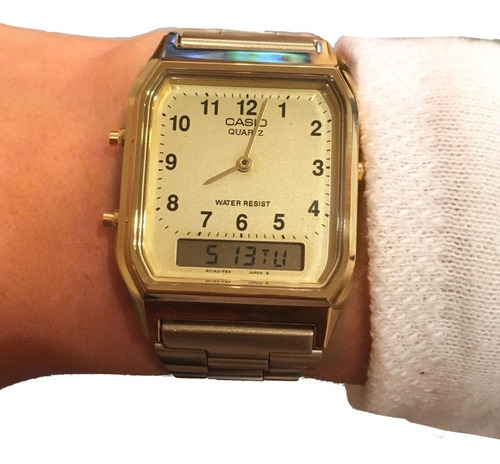 Reloj Casio Hombre Modelo Aq-230ga Dorado Anadigi Garantia