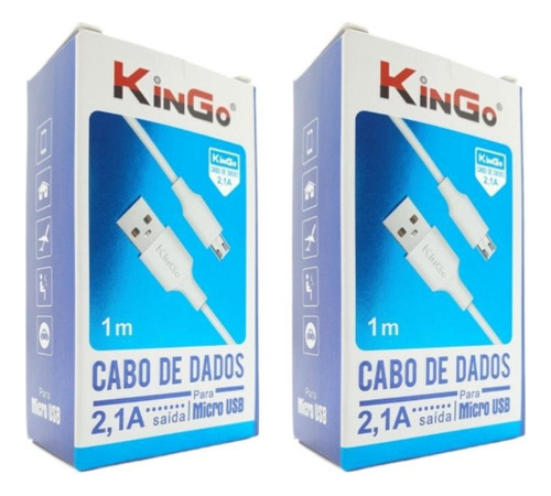 Kit 2 Cabos Usb V8 Branco Kingo 1m 2.1a P/ Galaxy J5 Pro