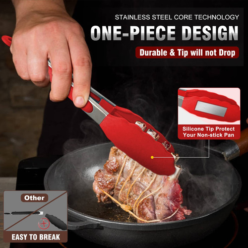 Pinzas Para Cocina Punta De Silicona Resistente Rojo 3 Pzas Rojo