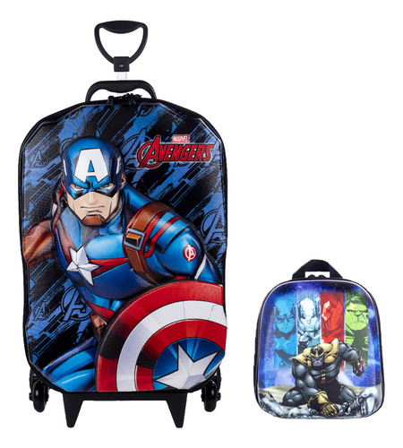 Mochila E Lancheira Em 3d Capitão America Rígida Cor Azul