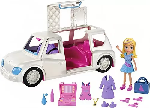 02 Bonecas Polly Pocket (2001) com carro roxo e acessór