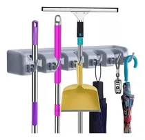 Comprar Porta Escobas Organizador De Escobas 5 Espacios Y 6 Ganchos