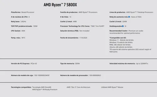 Procesador Amd Ryzen 7 5800x