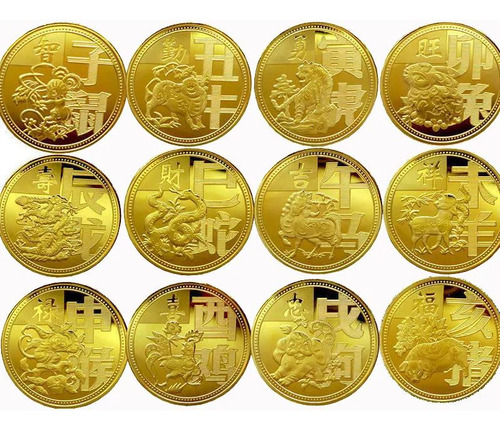 Colección 12 Monedas Horosopo Chino Doradas Conmemorativas