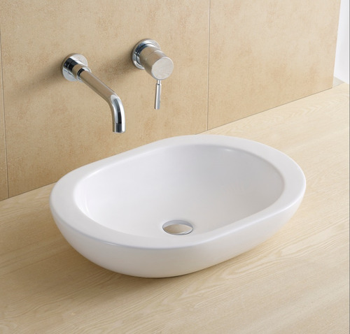 Bacha De Apoyo De Loza Blanca Oval 59.5x41.5x12 Cm
