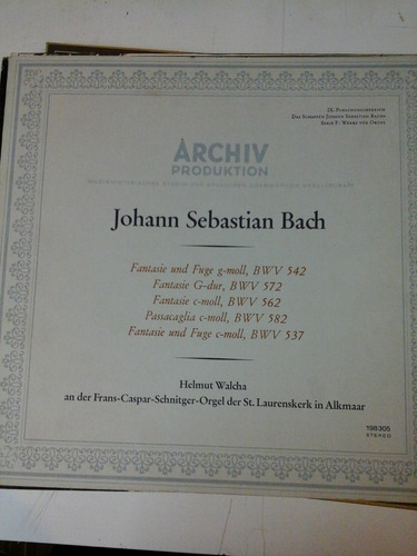 Vinilo 4131 - Johann Sebastian Bach - Archiv Produktion