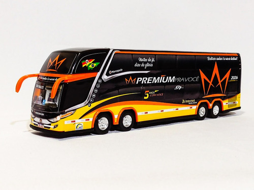 Miniatura Ônibus Premium Pra Você G7 Dd 4 Eixos 30 Cm. Cor Preto E Laranja