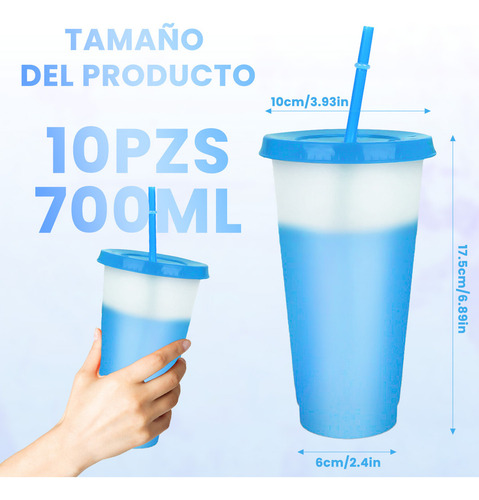 A 10pzs Vasos Magicos Cambian De Color Con Tapa Y Popote