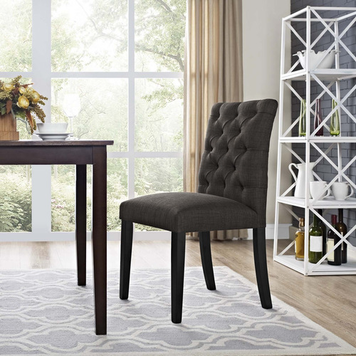 Silla De Comedor Moderna Tapizada Con Botones Capitoné Marró