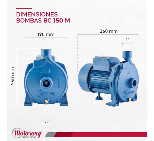 Bomba centrífuga centrífuga monofásica Motorarg BC BC150M 1.5hp color azul 50Hz 220V