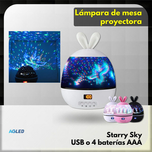 Lampara Led De Mesa Proyectora Usb Starry Sky Blanca