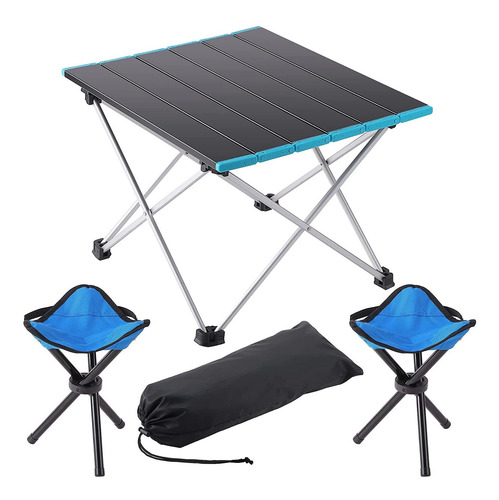 Mesa De Camping Portátil Con 2 Taburetes De Camping Pl...