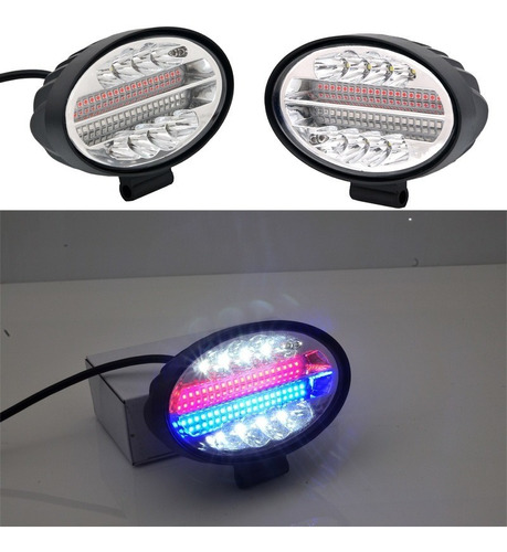 Par Faros Led Oval Estrobo Rojo/azul Jeep Rzr Moto 5 Inch 