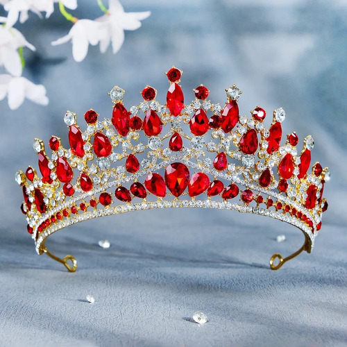 Corona Rojo Cristal Para Quinceañera, Princesa, Reina Cumple