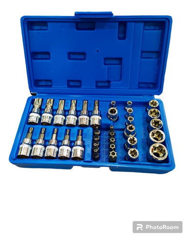 Juego De Dado Torx Hembra Macho 34 Pzas 1/4 Y 3/8 