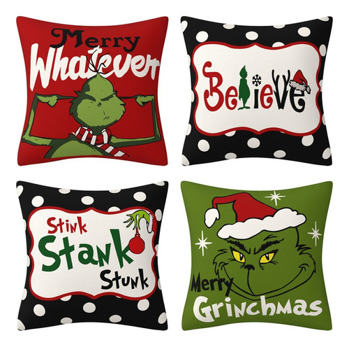 Grinch Navidad Throw Pillow Cover Decoración Del Hogar 4pcs