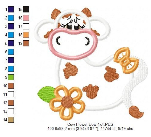 Matriz Para Bordados Maquina Granja Vaca Flor Lazo 4076
