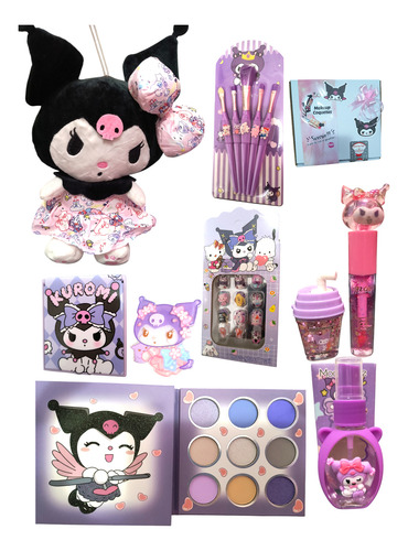 Set De Kuromi Maquillaje Peluche Mediano Perfume Brochas Uña