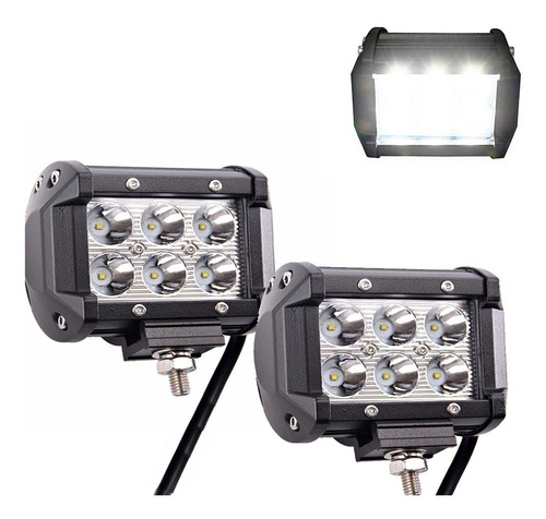 Par Faro 6 Led 18w Cuadrado Dually Auxiliar Moto Auto