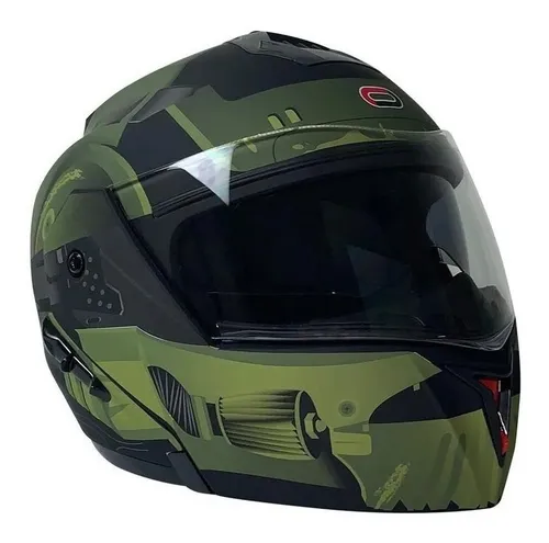 Casco para moto rebatible Roda Revenge verde militar soldier talla L
