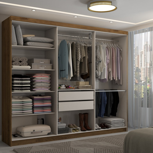 Guarda-roupa Casal Odisseia 6 Portas 2 Gavetas Com Espelho Cor Bege