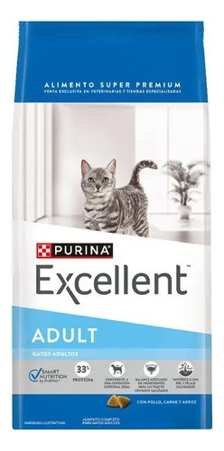 Alimento Excellent Adult 7.5kg Gato Adulto Sabor Pollo Arroz