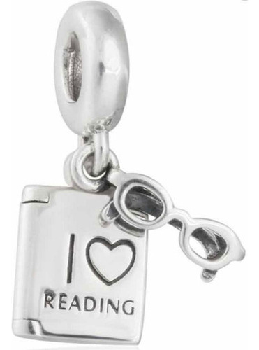 Dije Charm Colgante Lentes Y Libro I Love Reading Plata 