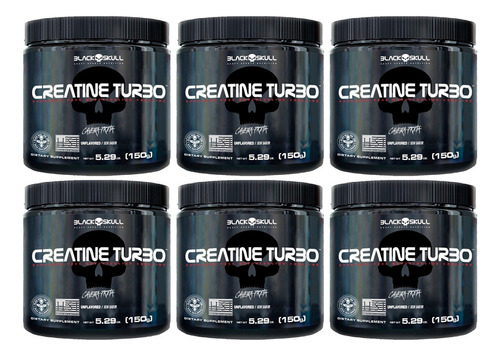 Kit 6x Creatina Turbo - 150g - Caveira Preta / Black Skull Sabor Uva