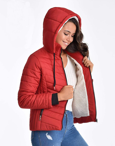 Campera Inflable Mujer Con Polar Impermeable Capucha Desmont