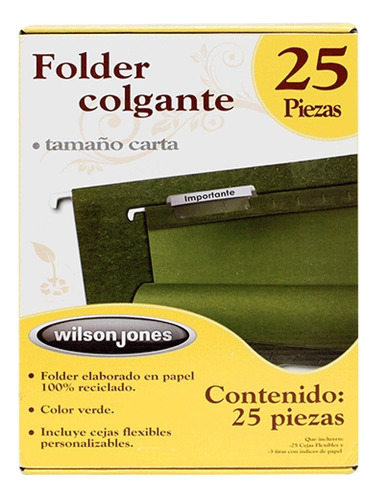 Folder Colgante Acco Wilson Jones Verde Caja C/25 Pzas P /vc