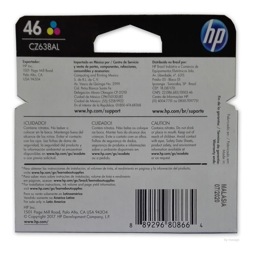 Cartucho Tinta Hp 46 Color Cz638al Original 2529 4729 5738