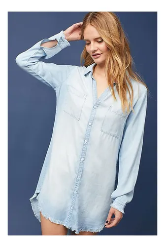 Camisa Vaquera Media Para Mujer Con Flecos