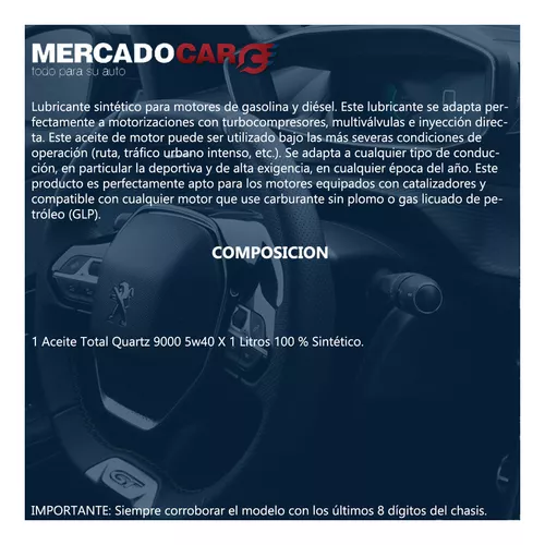 Aceite Para Motor Total Quartz Sintetico 9000 5w-40 X 1l