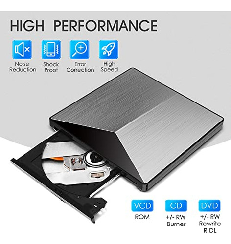 Unidad Externa De Cd Y Dvd Yotuo, Portátil, Usb 3.0 Y Tipo C
