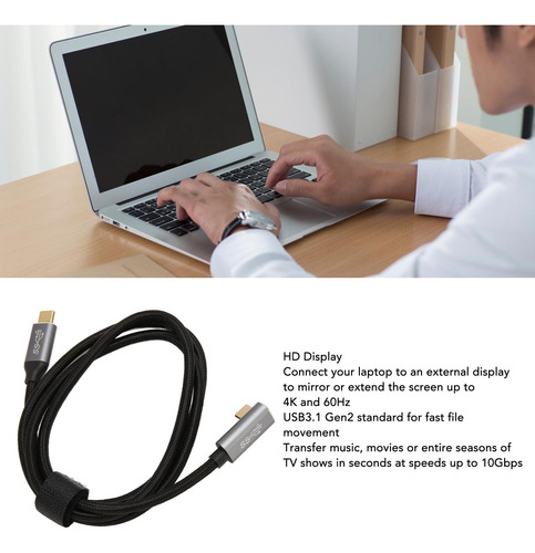 Cabo Usb C Para 90 Graus Usb C 100w Usb3.1 Gen2 10gbps 4k
