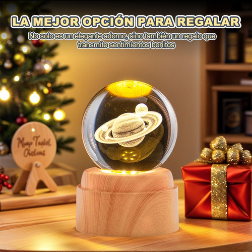 Lampara De Noche Led 3d Galaxia Bola Cristal Base Giratoria Saturno