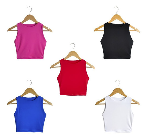 Crop Top Combo X 5 Unid Blusa Para Mujer Unicolor Licrada 