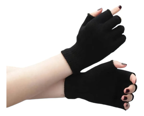 Guantes Lana Dedos Cortados Negro Unisex Rock Invierno Negro Liso
