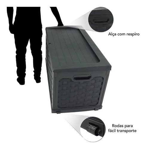 Imagem 6 de 8 de Baú Rattan Multiuso Dobrável 335l Preto Com Assento Belfix