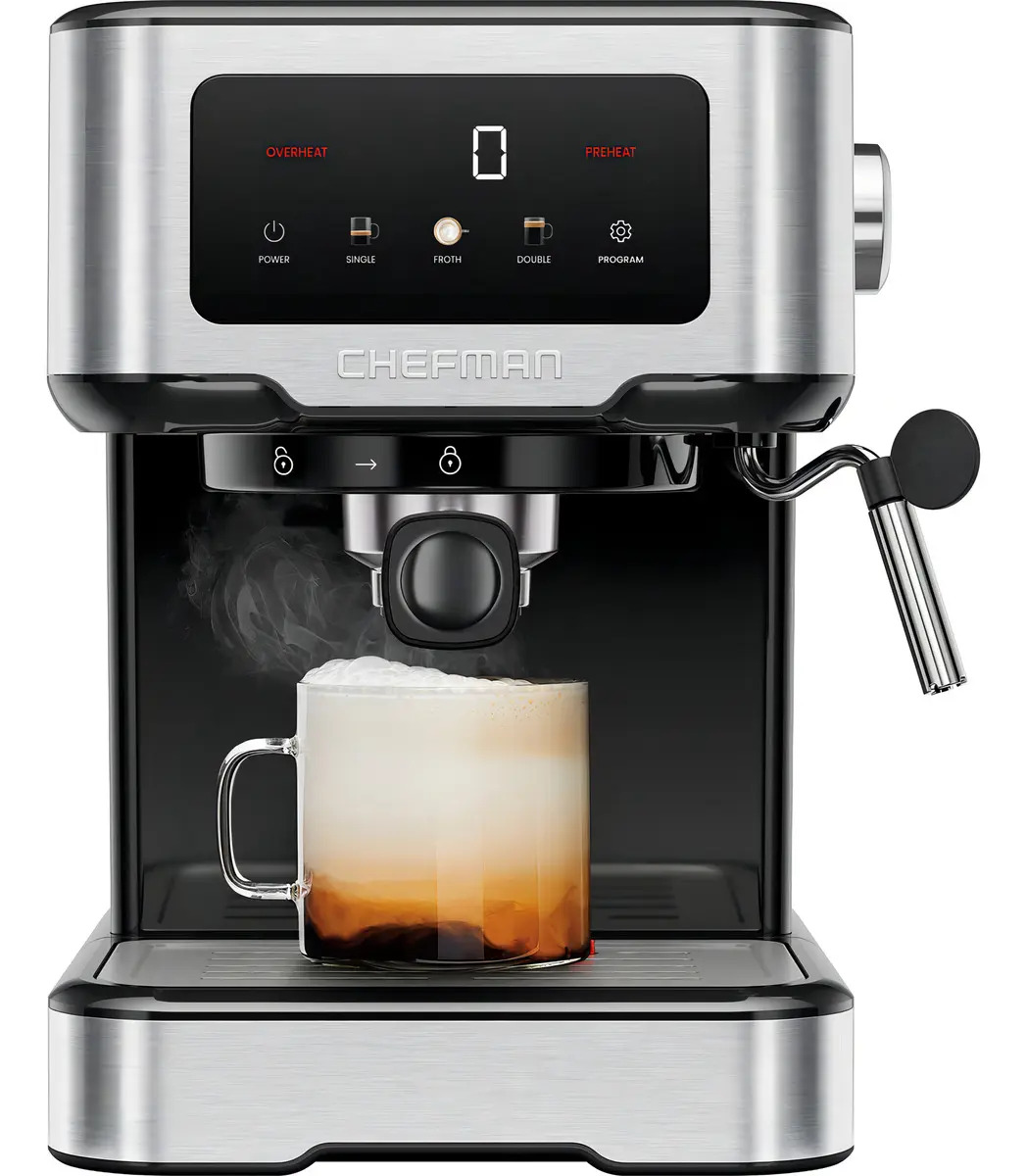 Chefman Máquina De Espresso, Cafetera Digital Con 15 Bares Color Plateado