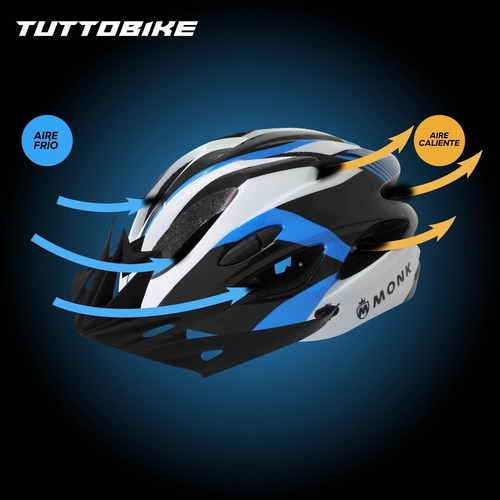Imagen 7 de 10 de Casco Bicicleta Ruta Y Montaña Luz Led Y Visor Ciclismo Monk