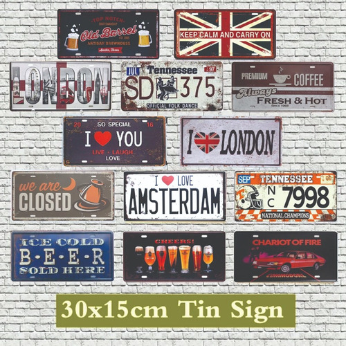 Imagen 4 de 9 de Placas Metalicas Vintage Retro Decorar Paredes 30x15 Cm