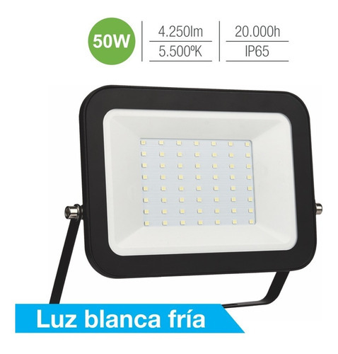 Reflector Led 50w Luz Fria 4250 Lum Ip65 Slim Color de la carcasa Negro Color de la luz Blanco frío 220V