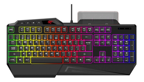 Teclado Gamer Rgb Usb Havit Kb488l Con Soporte Para Celular