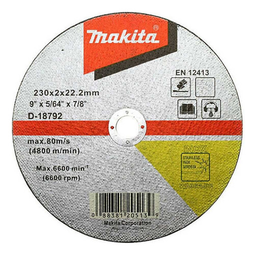 Disco Corte Acero Inox 9  (230x22.23 Mm.) Rec Makita D-18792