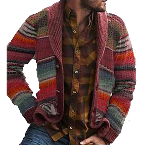 Chaqueta Hombre Estampado Estilo Étnico Manga Larga Knitte