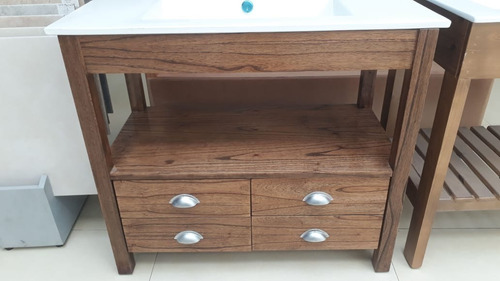 Vanitory 90x47 Con 4 Cajones Miel Bacha De Loza